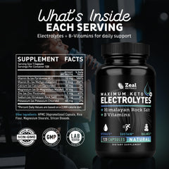 Zeal Keto Electrolyte Capsules label front highlighting ingredients.
