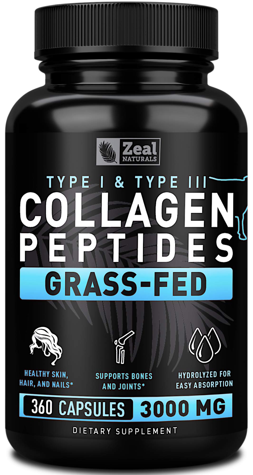 Zeal Naturals Collagen Peptides capsules bottle front view highlighting grass-fed formula for joints