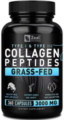 Zeal Naturals Collagen Peptides capsules bottle front view highlighting grass-fed formula for joints