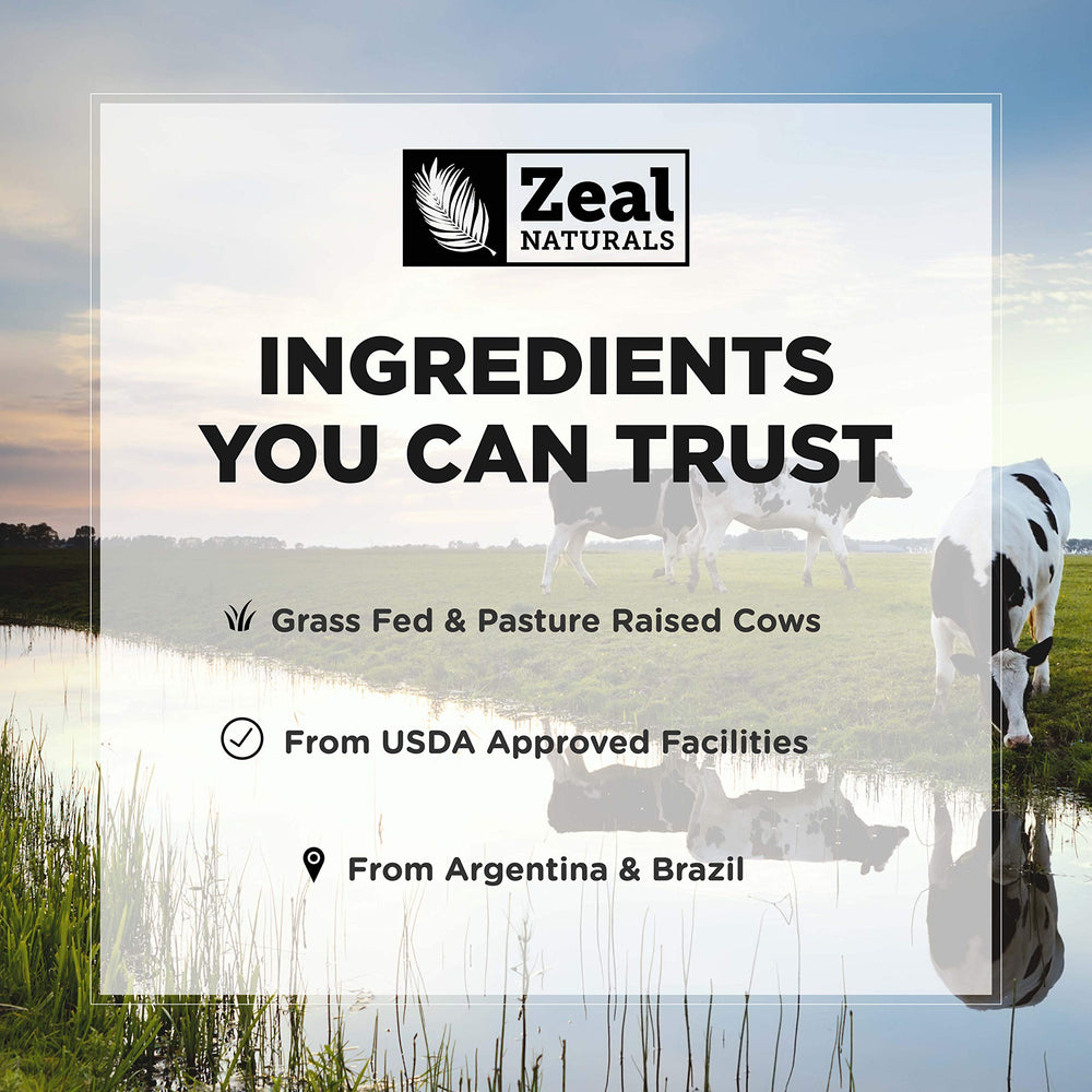 Ingredients panel on Zeal Naturals Collagen Peptides bottle featuring hydrolyzed bovine collagen