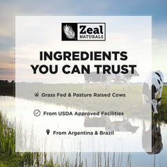Ingredients panel on Zeal Naturals Collagen Peptides bottle featuring hydrolyzed bovine collagen
