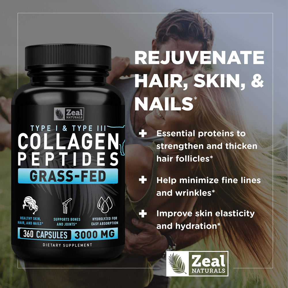 Person taking Zeal Naturals Collagen Peptides capsule for hair and nails support