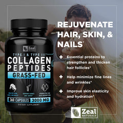 Person taking Zeal Naturals Collagen Peptides capsule for hair and nails support