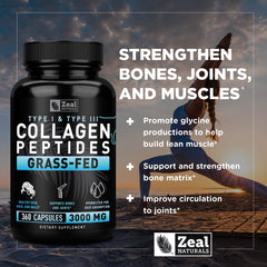 Measuring scoop with Zeal Naturals Collagen Peptides capsules illustrating easy dosage
