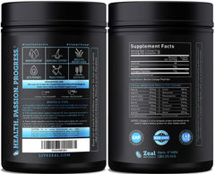 Zeal Naturals collagen powder bottle showing grass-fed source and added vitamin C.