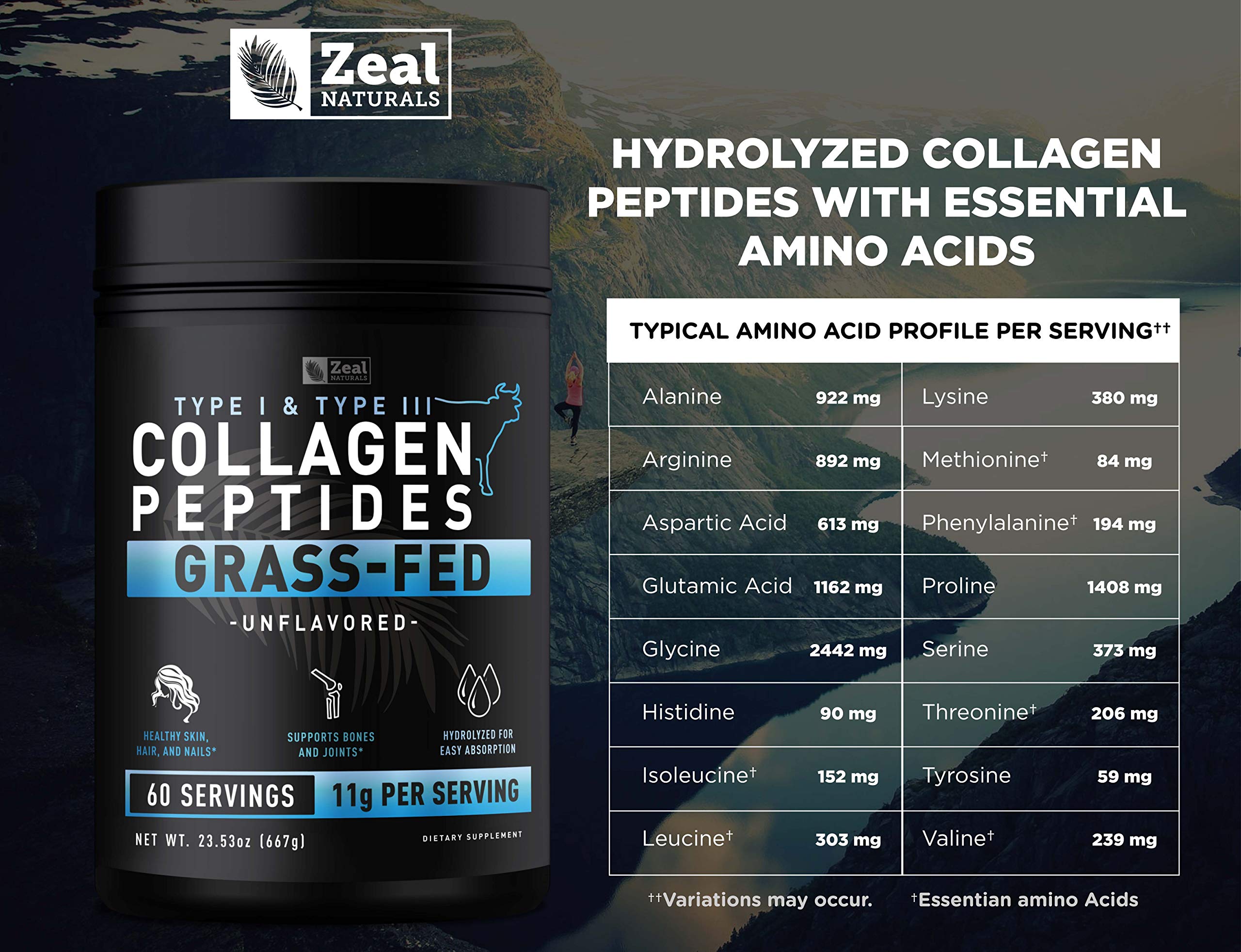 Zeal Naturals collagen powder in a smoothie for skin hydration and vitality.