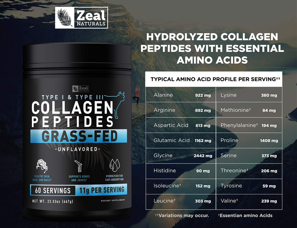 Zeal Naturals collagen powder in a smoothie for skin hydration and vitality.