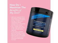 Zeal Naturals Creatine with Electrolytes kitchen scene suggests on-the-go energy.