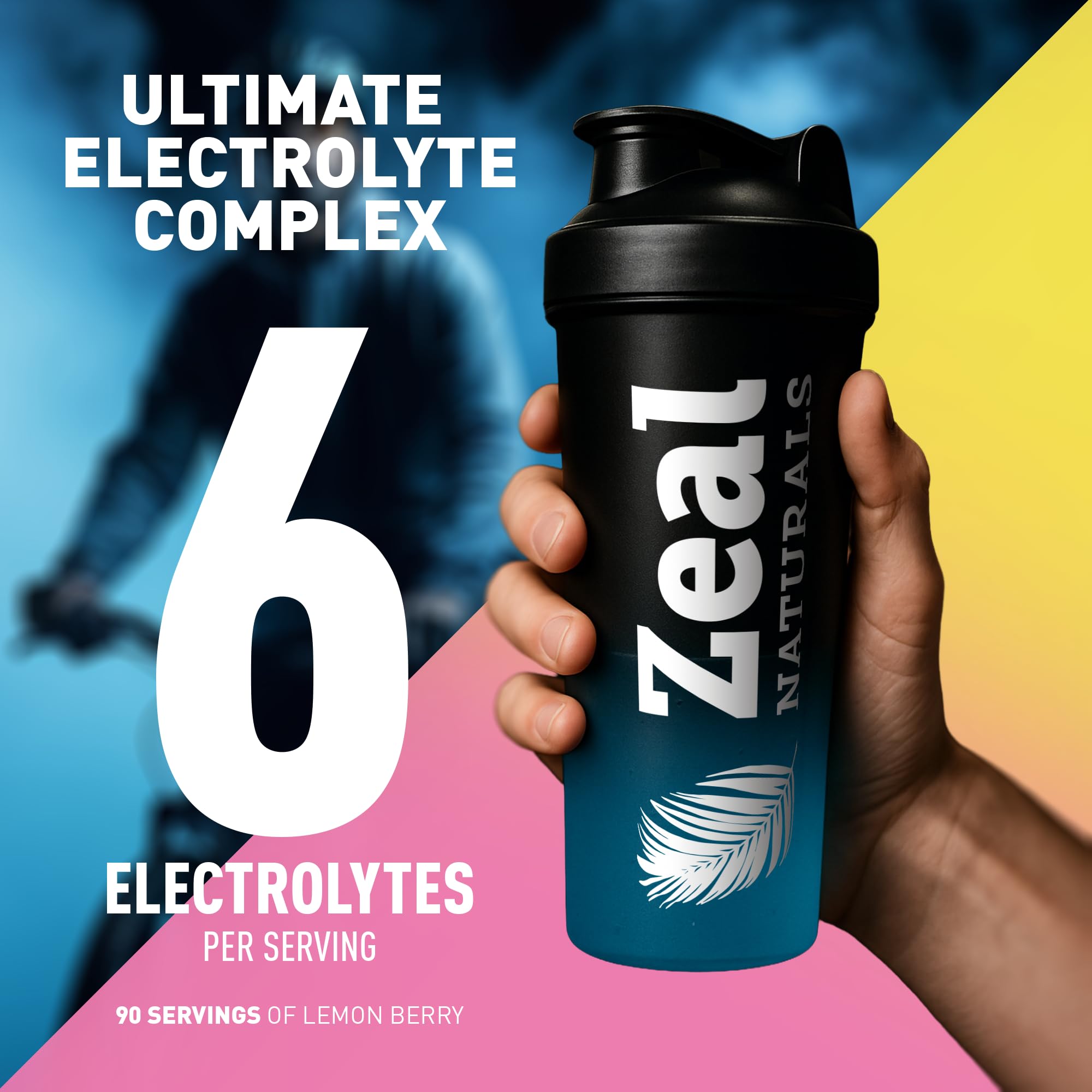 Zeal bottle close-up highlighting BCAAs and B-vitamins for recovery support.