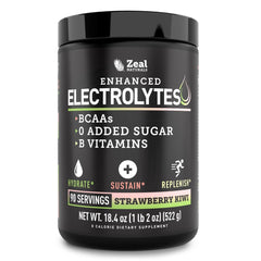 Zeal Naturals Electrolyte Powder bottle pour for post-workout hydration.