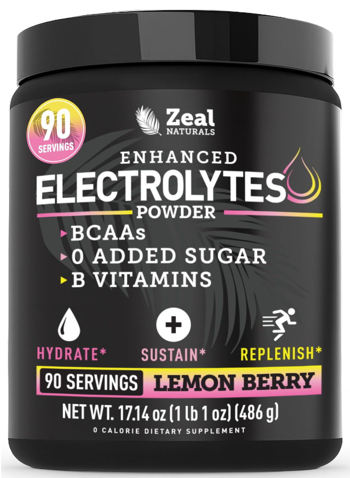 Zeal Electrolyte Powder tub Lemon Berry supports long-lasting hydration.