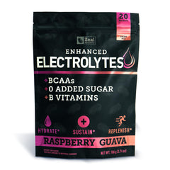 Zeal Naturals electrolyte stick Raspberry Guava packets for quick hydration.