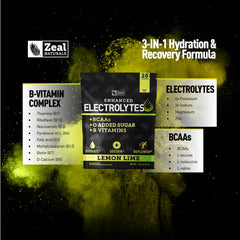 Zeal Naturals Lemon Lime electrolyte sticks athletic bottle display for on the go electrolyte support