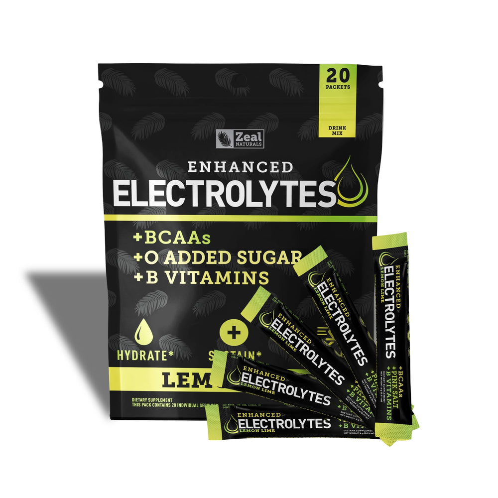 Zeal Naturals Lemon Lime electrolyte sticks front 20 pack for everyday hydration on the go