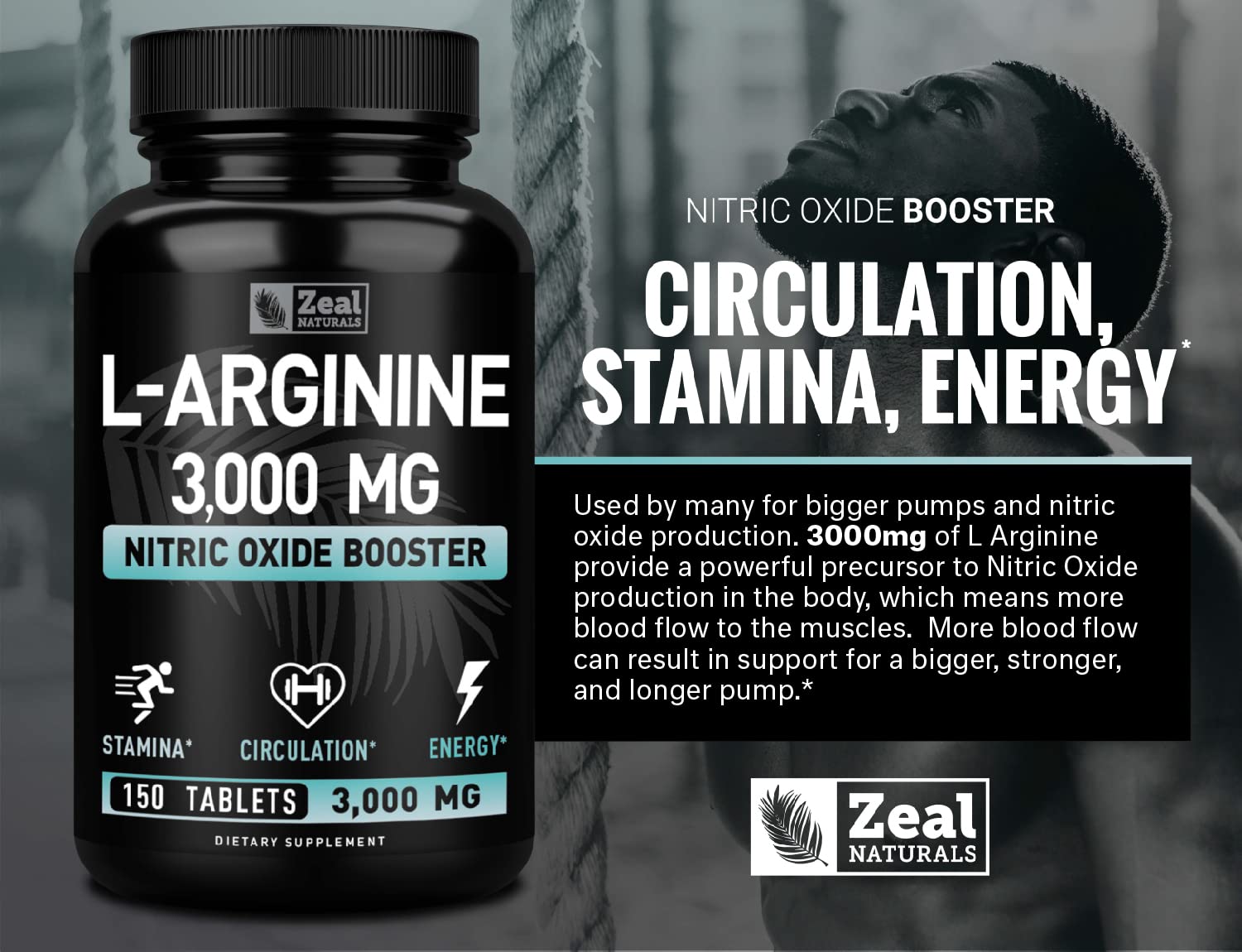 Zeal Naturals L-Arginine bottle in gym bag ready for training.