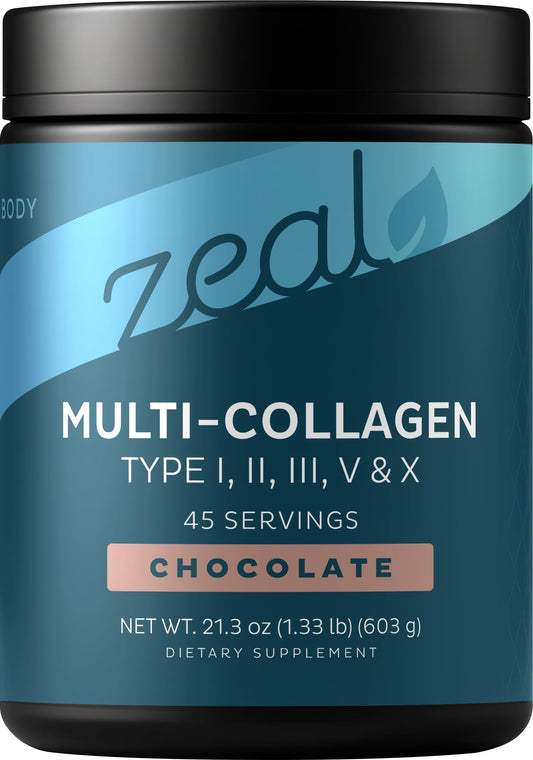 Zeal Naturals premium multi collagen powder chocolate hero shot for daily use