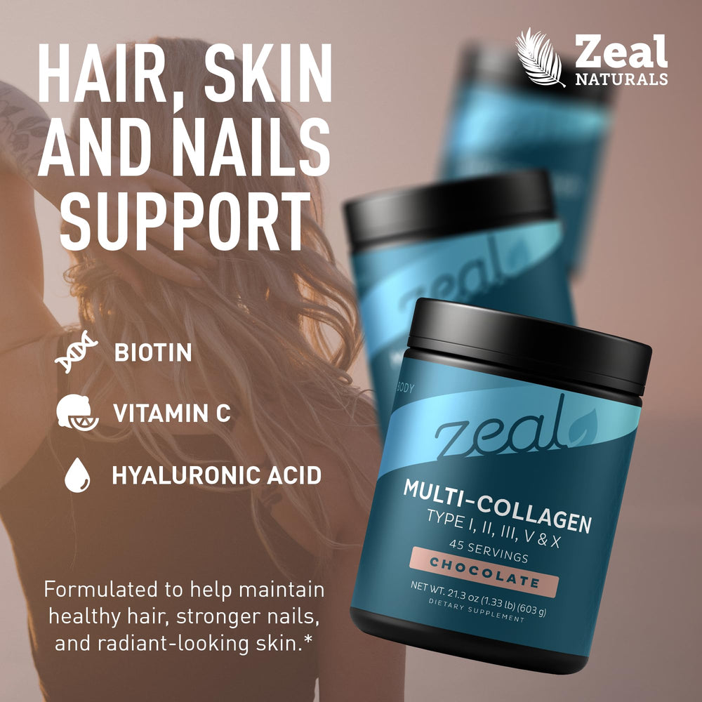 Zeal Naturals collagen powder tub with scoop for easy servings