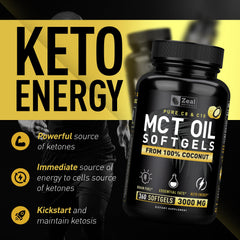 Softgels taken with coffee to support keto-style energy.
