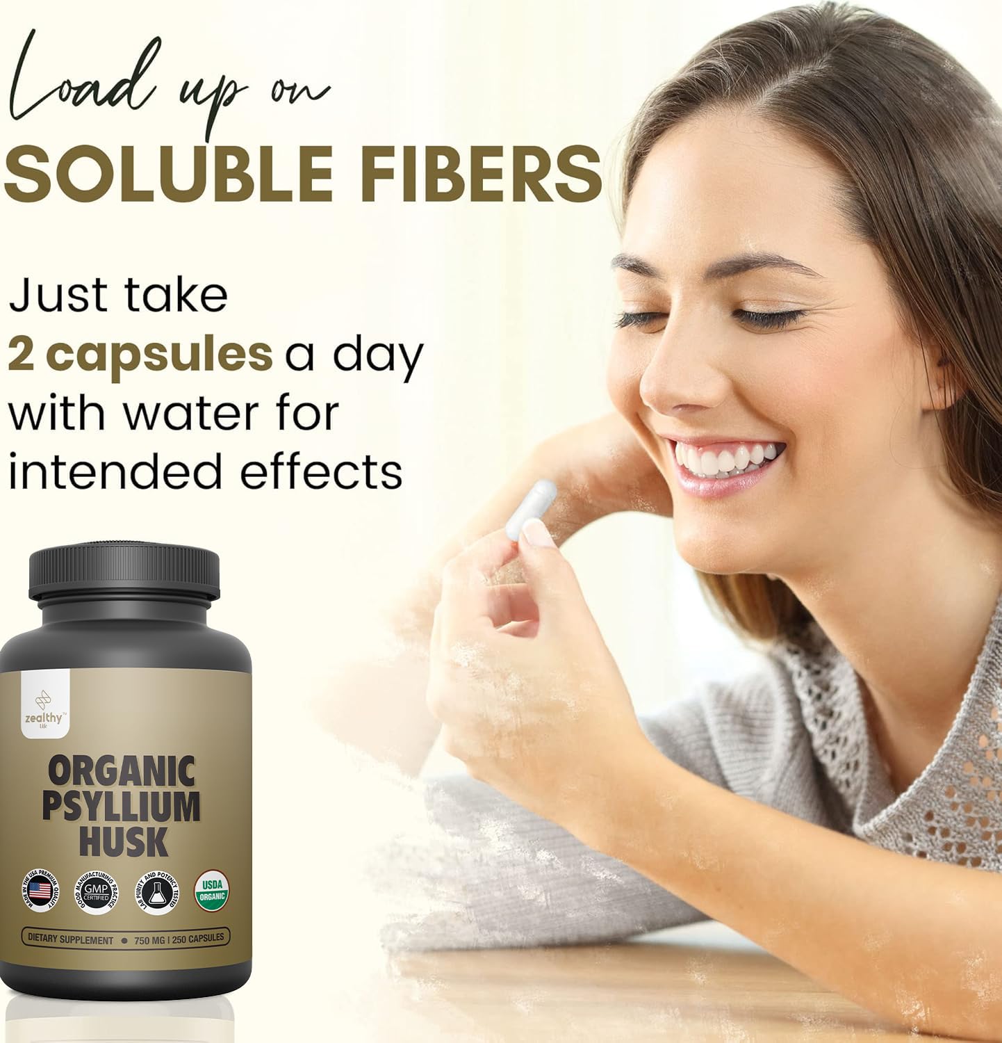 Lifestyle shot of Zealthy Life psyllium in a daily routine