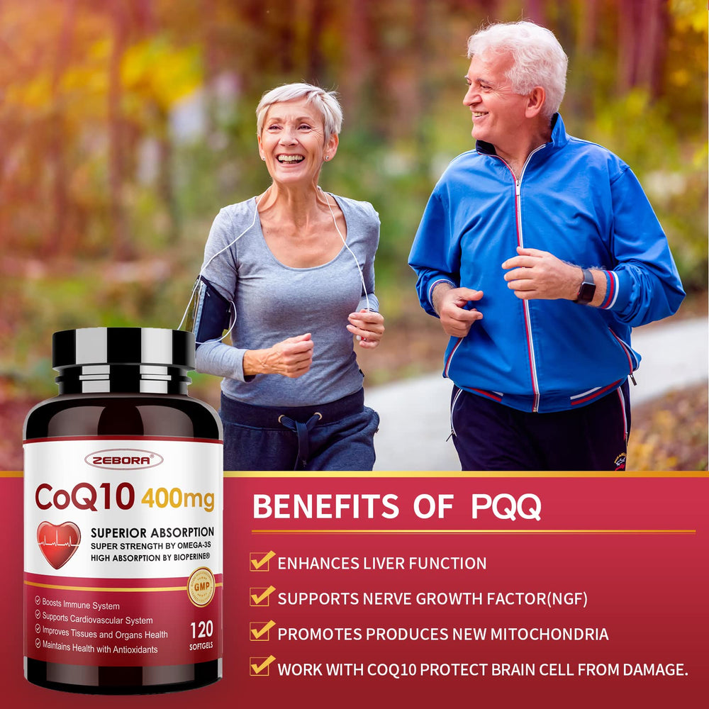 ZEBORA CoQ10 packaging shows third-party testing and clean-label promise