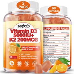 ZEGBALP D3K2 gummies bottle closeup showing vegan sugar-free formula.