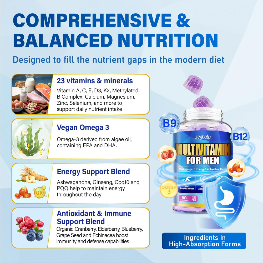 ZEGBALP vegan omega-3 DHA gummies highlight plant-based fats for focus support.