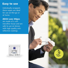 Compact travel pack of ZEISS wipes for quick lens care anywhere