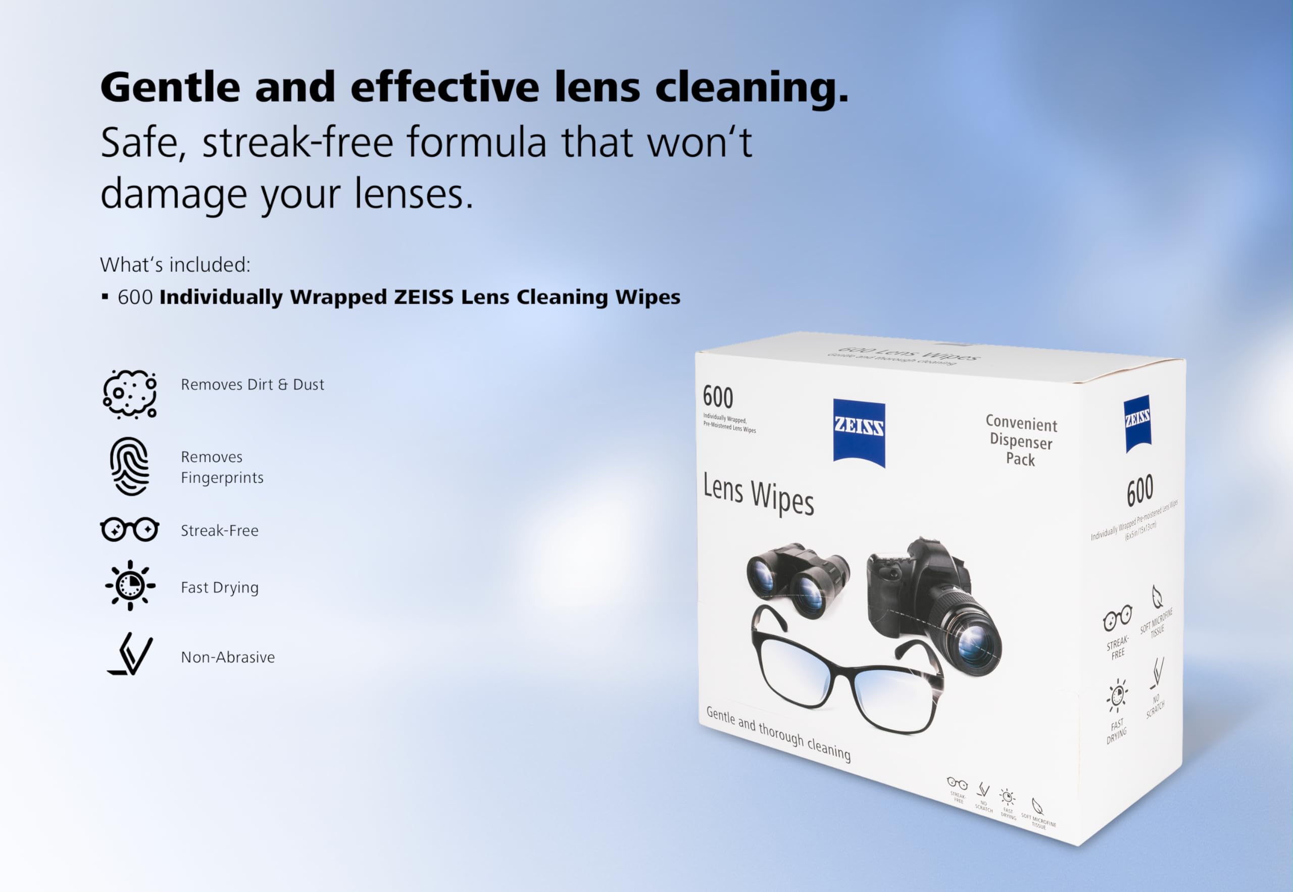 ZEISS wipes designed to protect delicate coatings and lenses