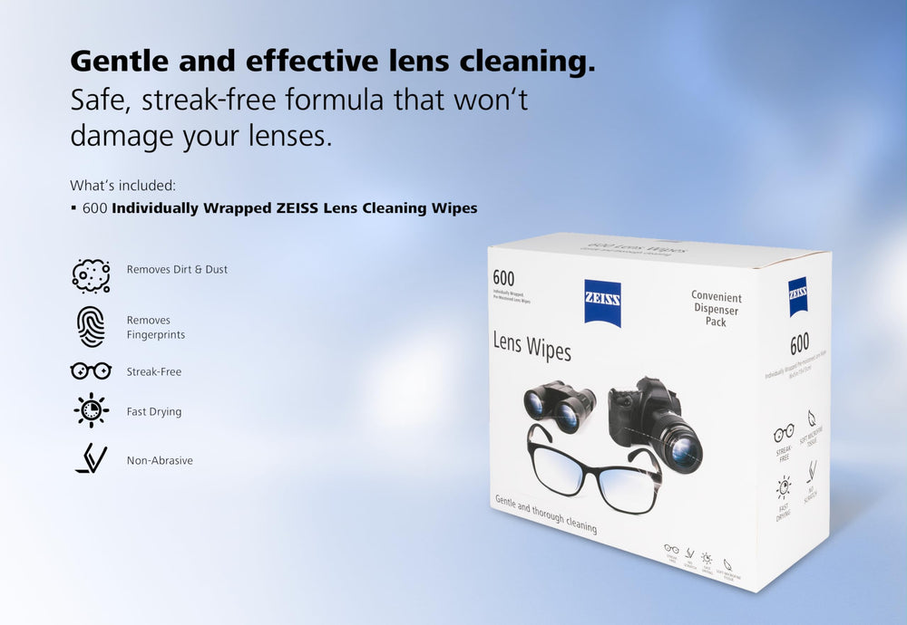 ZEISS wipes designed to protect delicate coatings and lenses