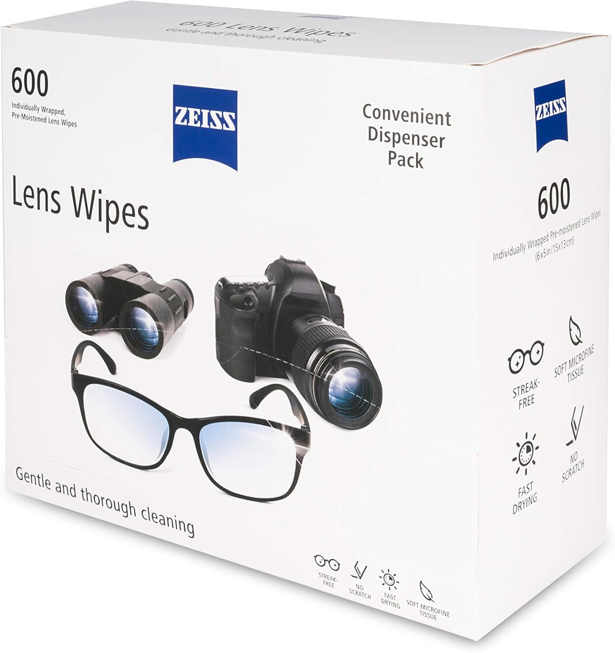 Ultra-soft, non-abrasive ZEISS wipes with on-the-go convenience