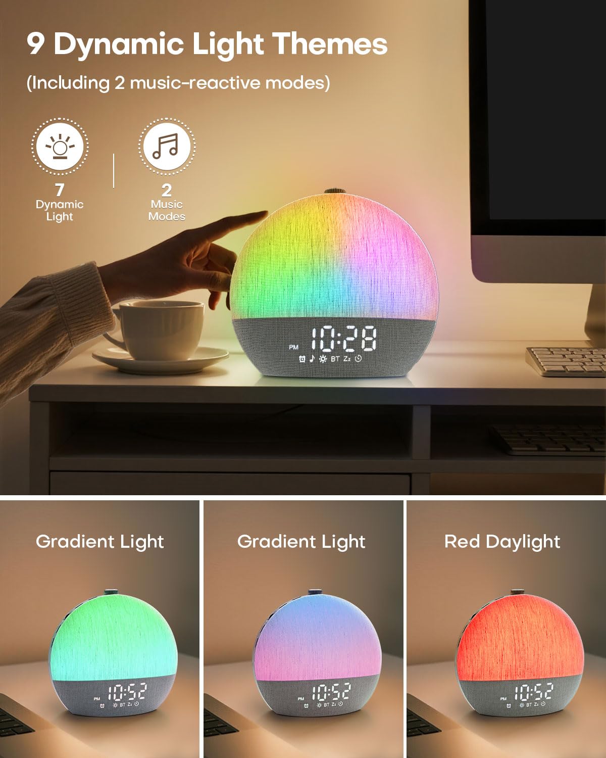 Zelaclock RGB night light with dynamic themes for mood lighting