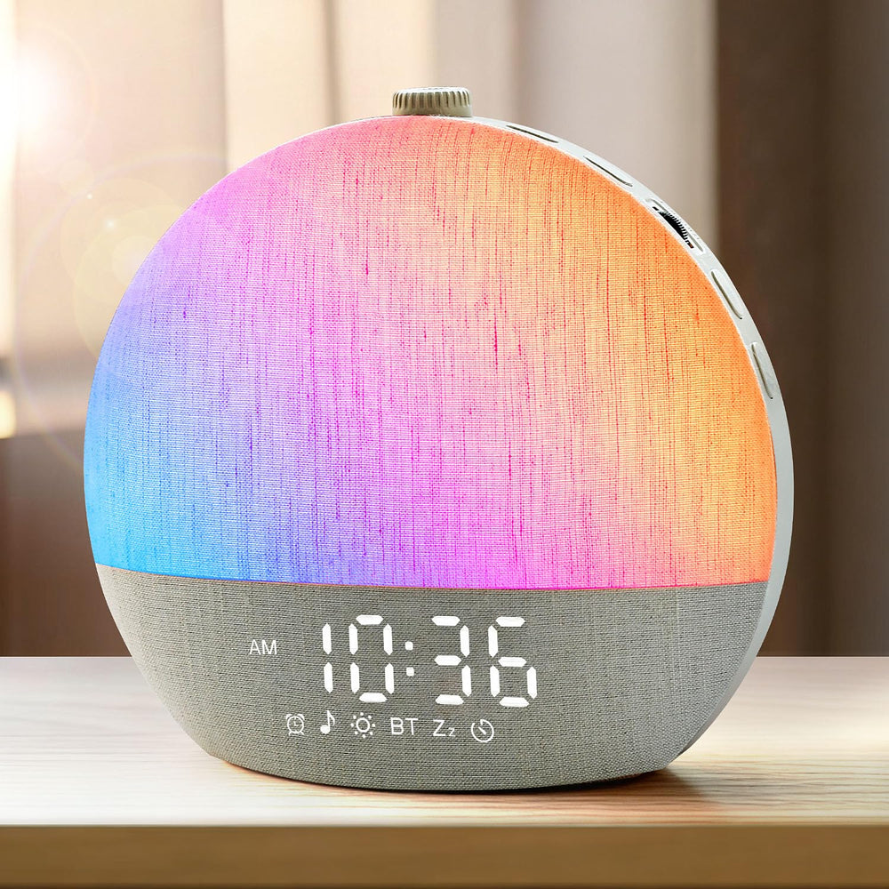 Zelaclock Sunrise Alarm Clock close-up with gentle dawn light for peaceful wakeups