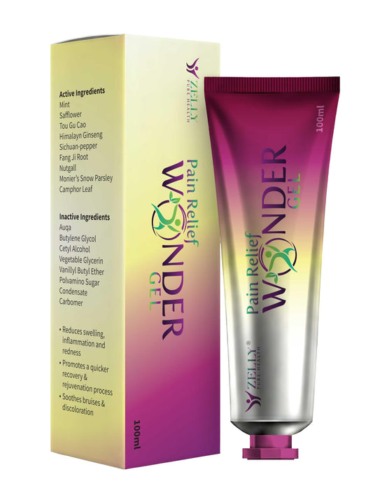 Zelly Pure Health Wonder Gel bottle for convenient at-home pain relief.