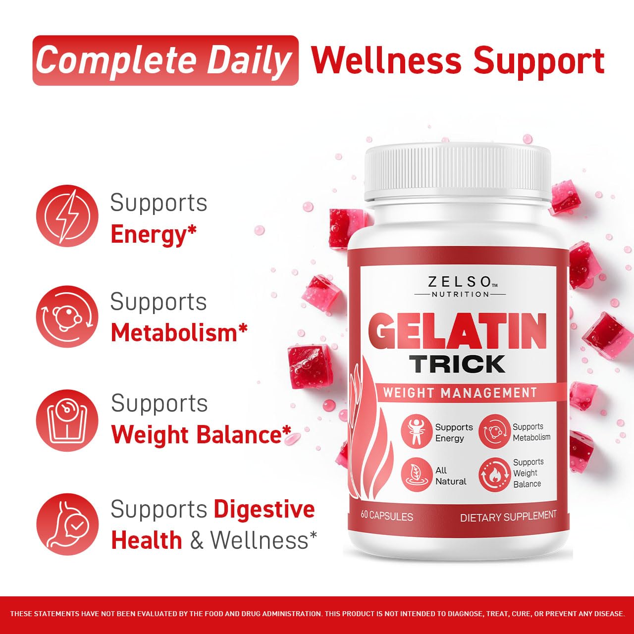 Gelatin Trick blister pack with easy-access capsules for daily use.