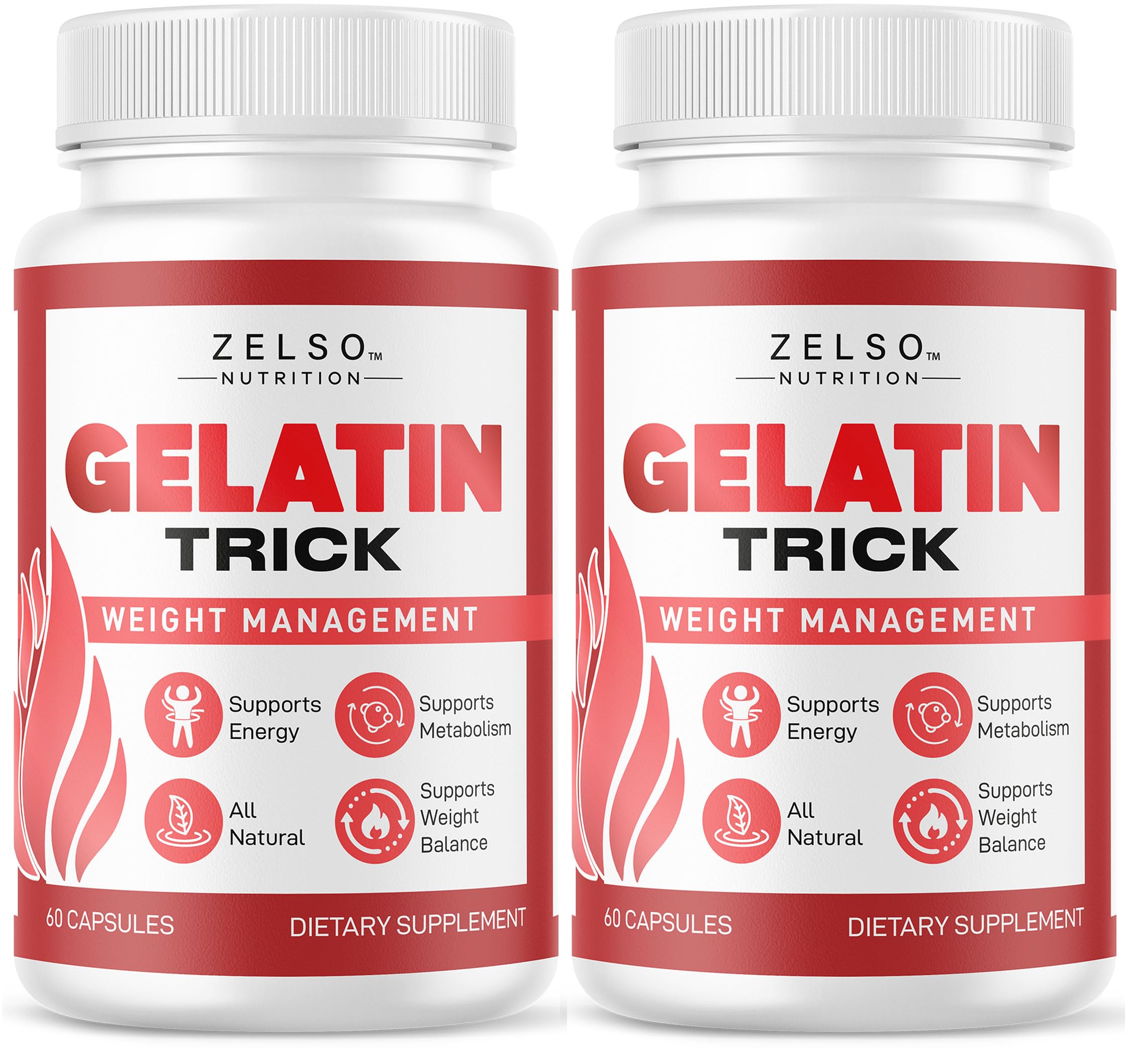 ZELSO Gelatin Trick bottle front highlighting daily energy support.