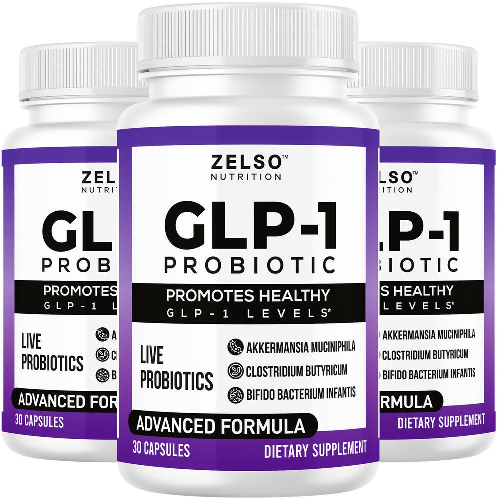ZELSO GLP-1 probiotic bottle front featuring Akkermansia Muciniphila supports balanced gut health