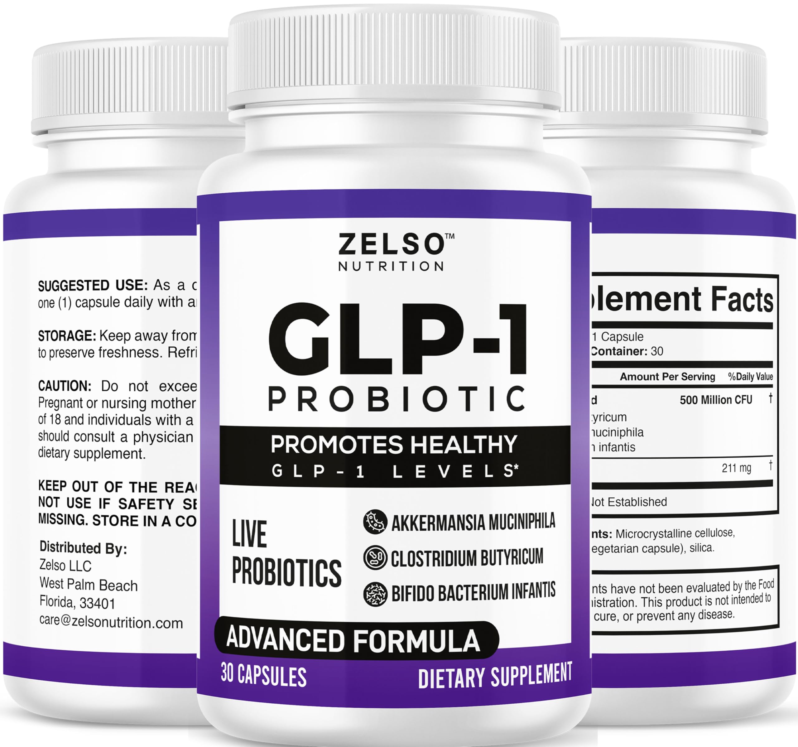 ZELSO GLP-1 probiotic three-pack packaging on shelf indicates value and routine use