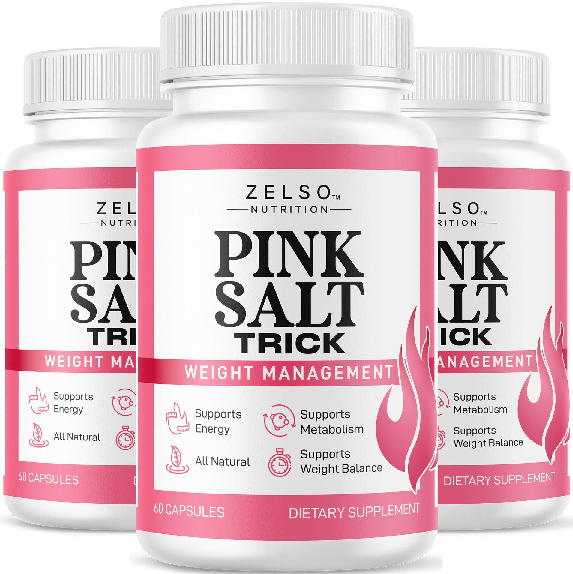 ZELSO Pink Salt Trick bottle front for daily wellness support.