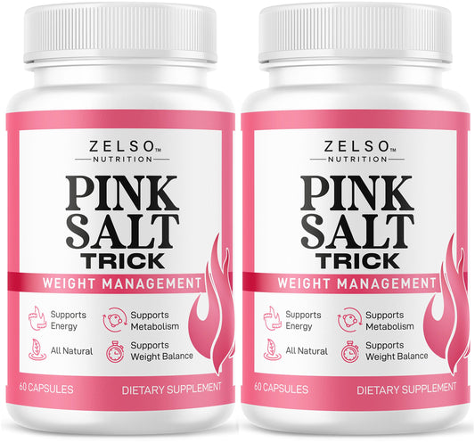 Zelso Pink Salt Trick bottle front view highlighting balanced wellness