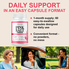 ZELSO Pink Salt Trick bottle side view suggesting simple daily dosing.