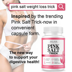 ZELSO Pink Salt Trick capsules closeup highlighting natural, non-GMO ingredients.