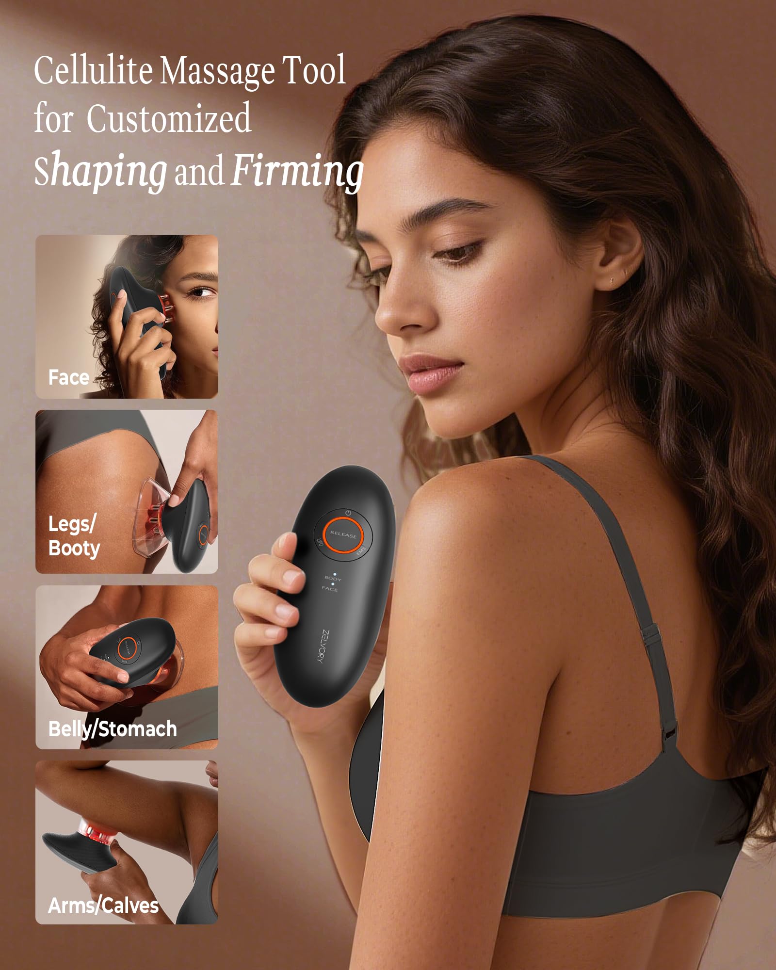Zelvory 3-in-1 face mode close-up for gentle contouring and relaxation