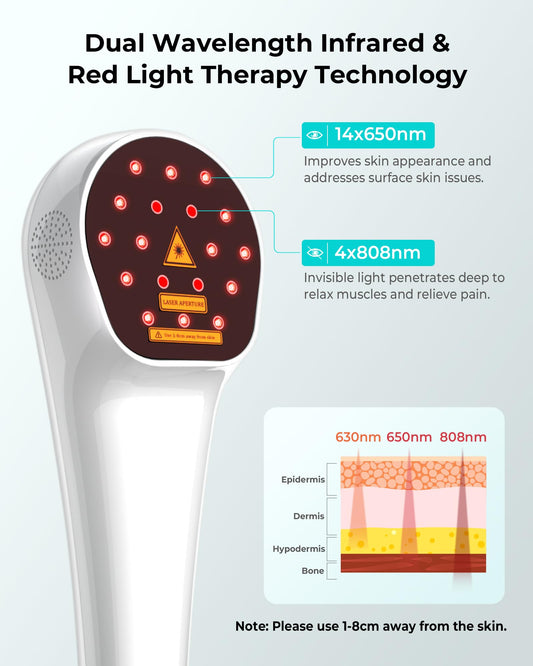 Zelvory wand applying red light on elbow for mobility support