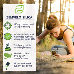 Zemvelo Liquid Ionic Silica label closeup emphasizes ingredients and 12,500 PPM potency.