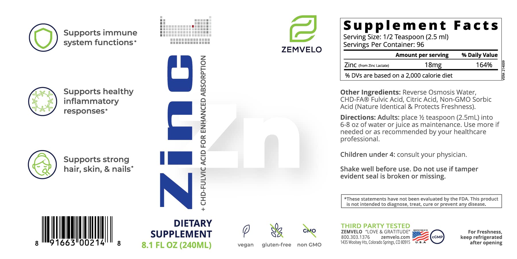 Zemvelo zinc liquid dropper ready for daily wellness routine