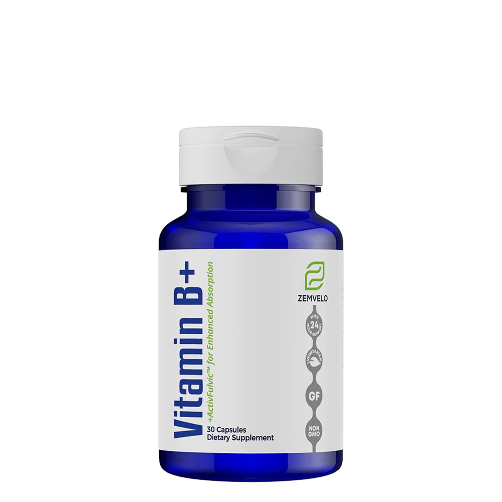 Zemvelo Vitamin B+ bottle for daily energy support and immune health.