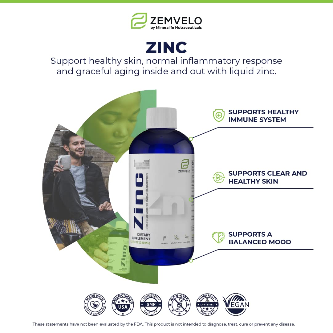 Zemvelo zinc liquid bottle with label detail for skin health