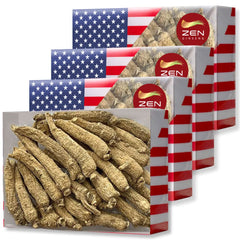 Zen Ginseng four-box pack featuring American ginseng root for daily energy support.