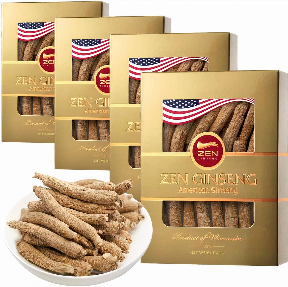 Zen Ginseng four-box bundle of American Wisconsin ginseng for daily energy support.