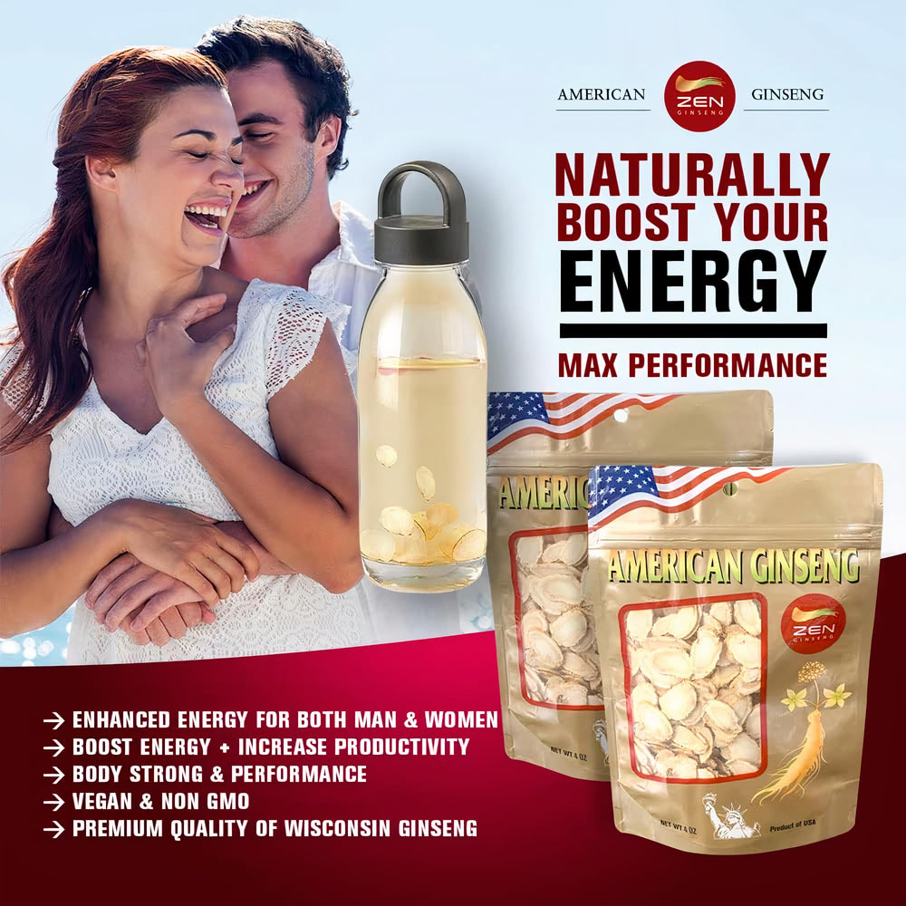 Zen Ginseng front label on a 4oz bag highlighting natural slices.